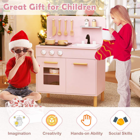 HONEY JOY Kids Kitchen Playset, Toddler Pretend Play Kitchen with Light up Stove & Cooking Sounds