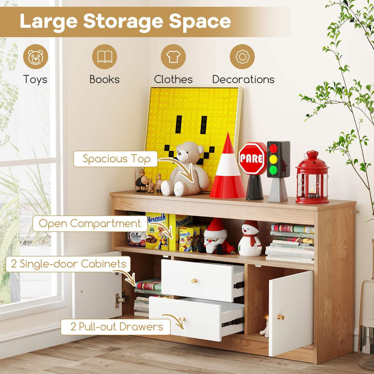 HONEY JOY Toy Storage Organiser for Kids, Storage Chest with 2 Drawers