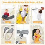 HONEY JOY 6 in 1 Slide for Kids, Toddler Climber Slide Set with Basketball Hoop, Ball, Ring Toss & Telescope