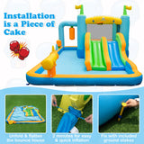 HONEY JOY Inflatable Water Slide, Kids Jumping Castle Bounce House w/Dual Slides, Boxing Sandbag, Splash Pool