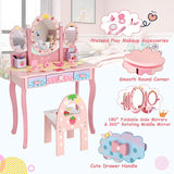 HONEY JOY Kids Vanity Table & Chair Set, Toddler Vanity w/Detachable Top, 2 in 1 Princess Makeup Dressing Table