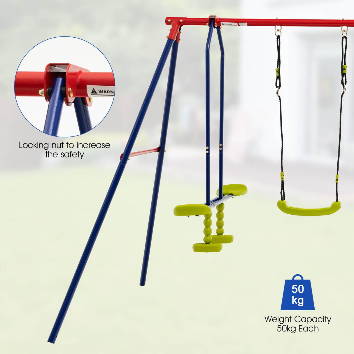 HONEY JOY 7-in-1 Kids Swing Set with 2 Swings, Slide, Fun Glider, Gym Rings