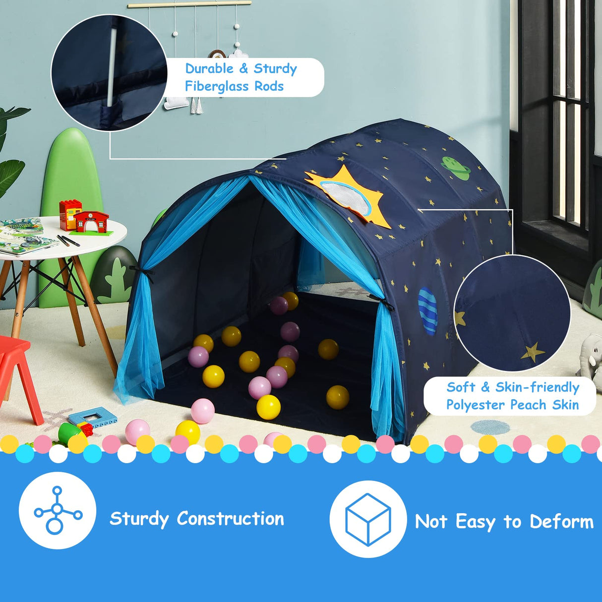 HONEY JOY Kids Play Tent, Portable Bed Tent for Children w/Double Mesh Curtain, Carrying Bag