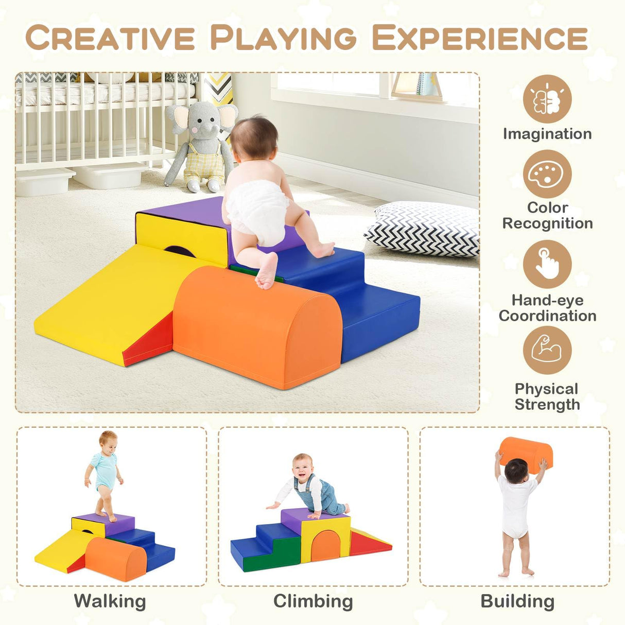 BABY JOY Kids Climb and Crawl Foam Block Play Set, 4-Piece Toddler Soft Building Blocks