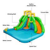 HONEY JOY Inflatable Water Slide, 6 in 1 Inflatable Castle Water Park w/Climbing Wall, Basketball Rim (Without Blower)