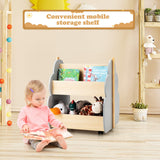 HONEY JOY Kids Wooden Bookshelf, Toddler Double-Sided Bookcase Toy Storage Shelf w/Universal Wheels