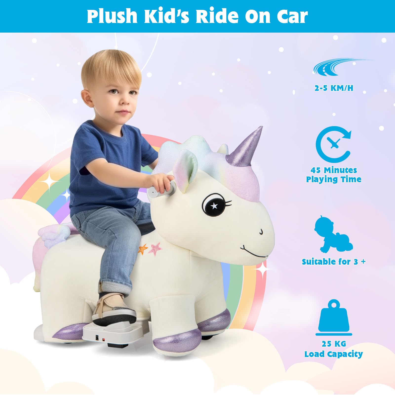 HONEY JOY Kids Ride On Toy 6V Electric Unicorn Ride On Toy w Anti Sli Babyjoy