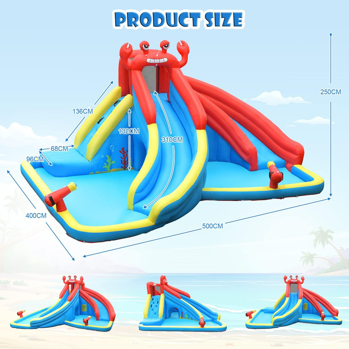 HONEY JOY Inflatable Water Slide, 7 in 1 Giant Water Park Double Long Slide w/Splash Pool, Tunnel Adventure (with 750W Blower)