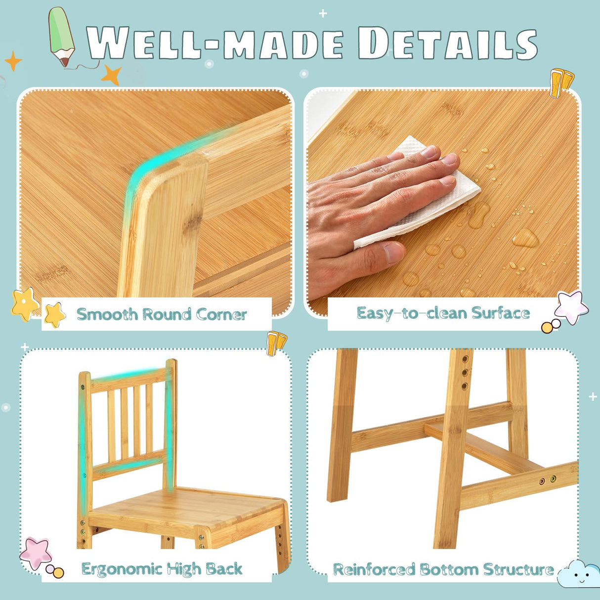 HONEY JOY Bamboo Kids Table & Chair Set