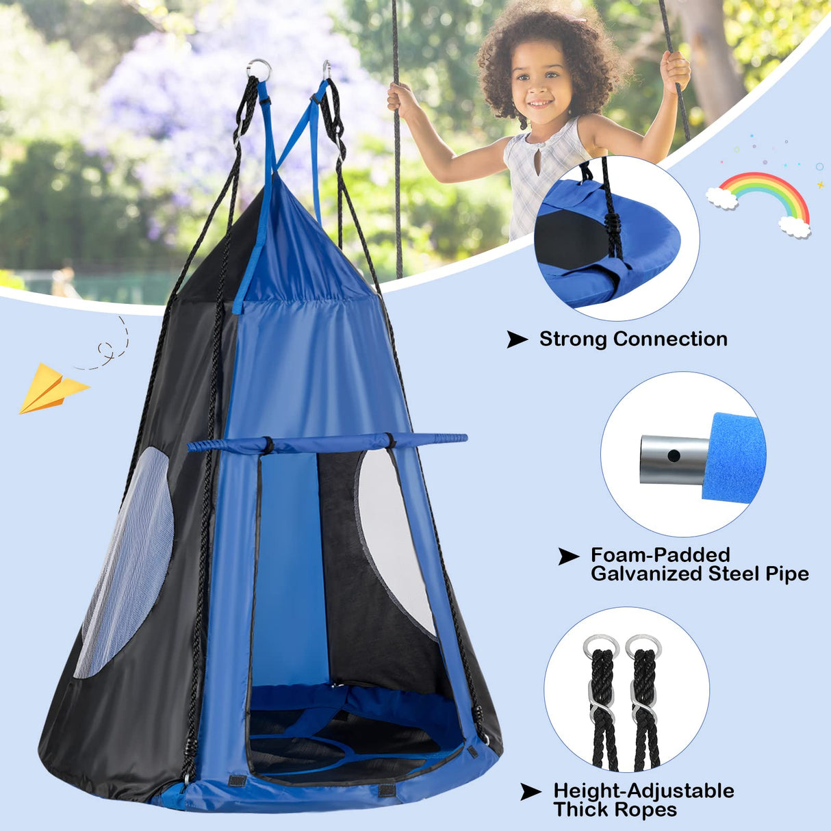 HONEY JOY 100CM Kids Detachable Hanging Chair Swing Tent, 2 in 1 Hammock Nest Pod Hanging Swing Seat