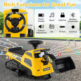 HONEY JOY 3-in-1 Kid Ride on Tractor w/Adjustable Arms, Electric Excavator Bulldozer Toy Road Roller w/Music