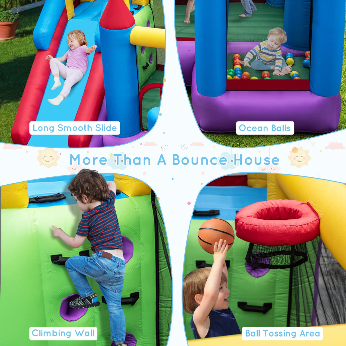 HONEY JOY Inflatable Bounce House, Jumping Castle w/Slide, Climbing Wall, Basketball Rim