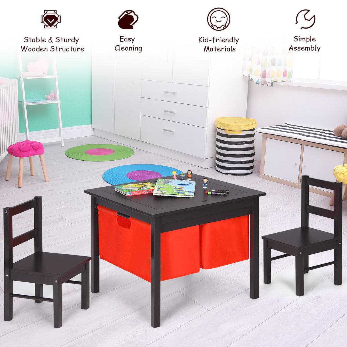 HONEY JOY 2-in-1 Kids Activity Table & Chair Set with Storage