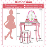 HONEY JOY Kids Vanity Table & Stool Set, Girls Makeup Dressing Desk Chair