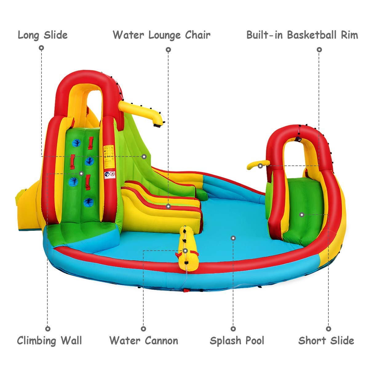 Inflatable Water Park Jumping Castle, Kids Jumping Bounce House w/ Large Splash Pool, Slides