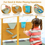 HONEY JOY Kids Sandbox with Sand Wall, Wooden Sandpit for 3-8 Years w/Removable Canopy