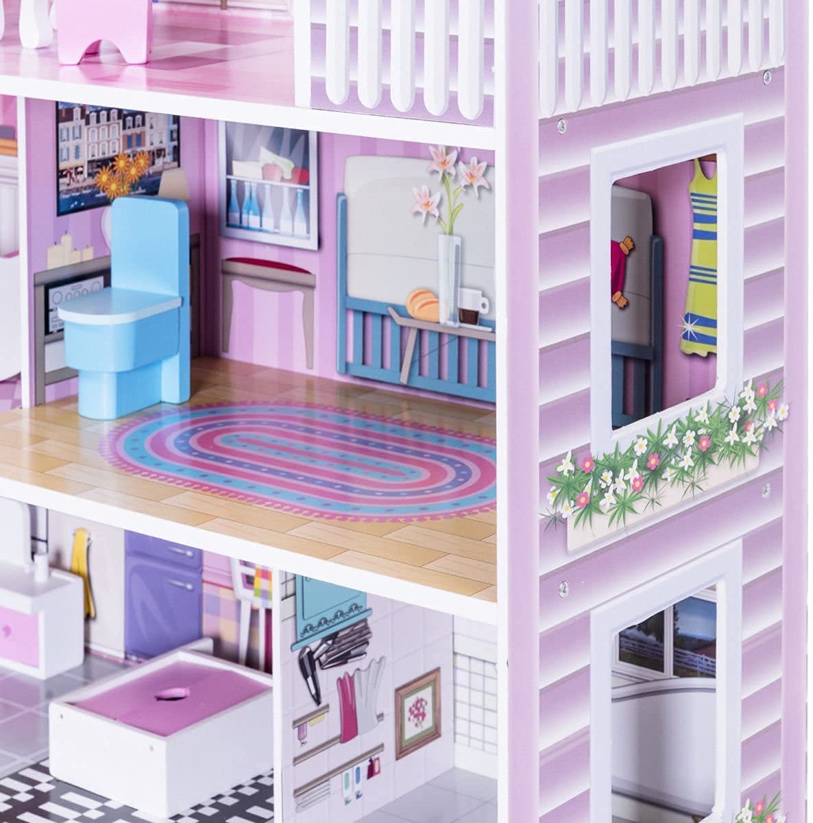 HONEY JOY Dollhouse with 8Pcs Furniture