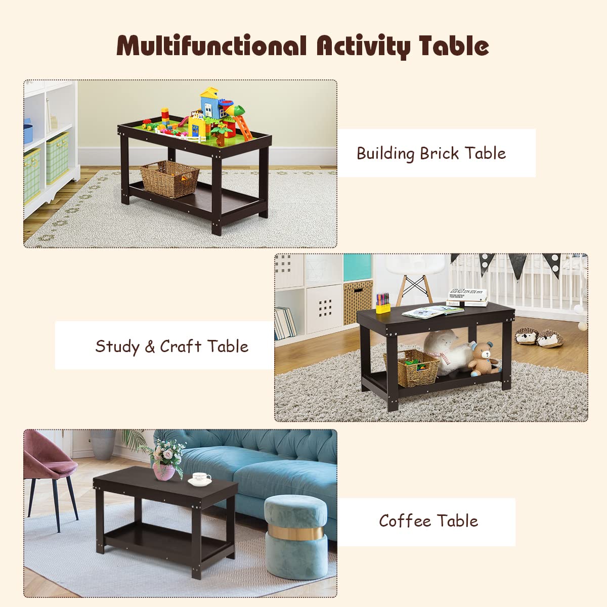 HONEY JOY Kids Activity Table w/Storage, 2 in 1 Building Block Table w/Board for Bricks Crafts Arts Draw