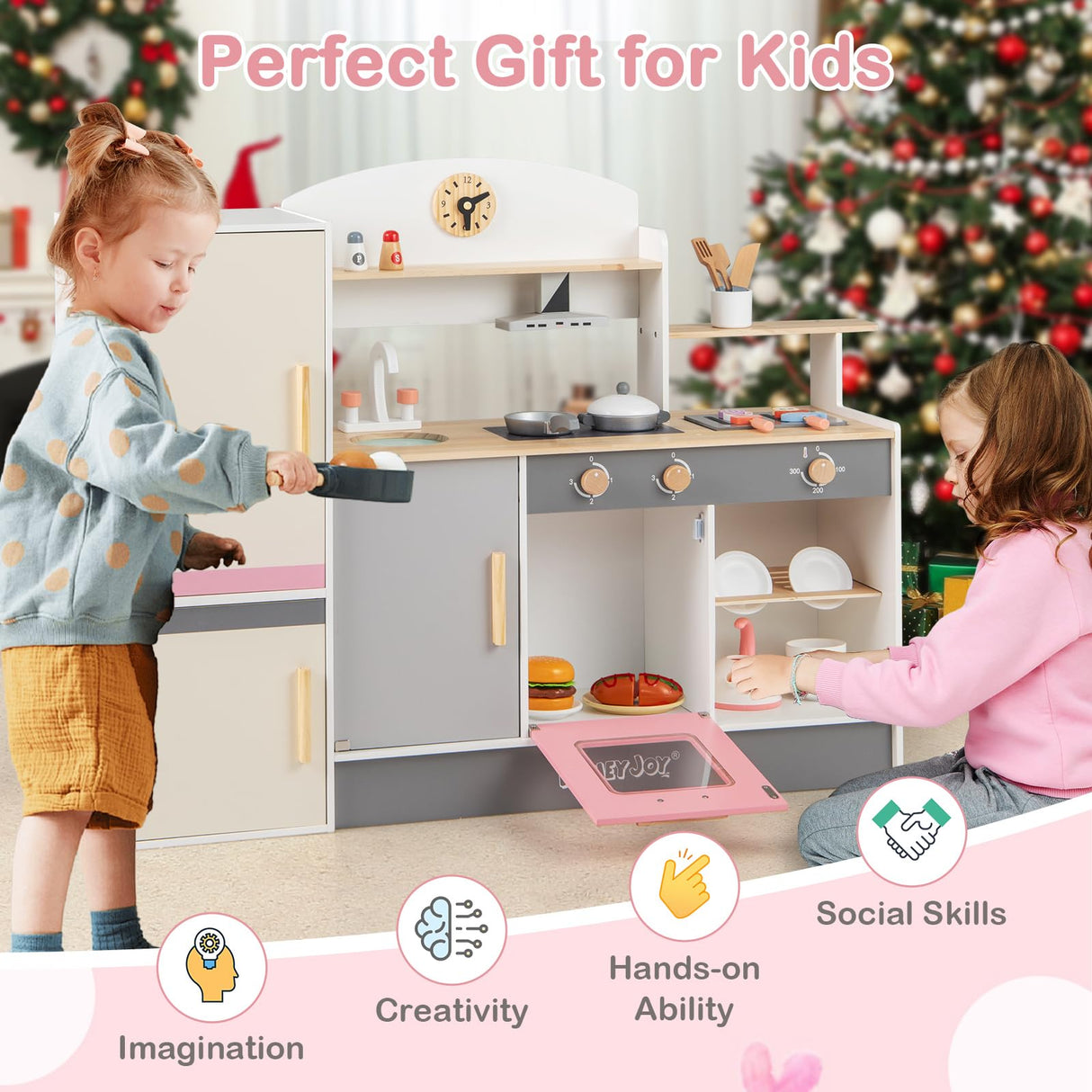 HONEY JOY Kids Little Chef Play Kitchen Set, Role Play Pretend Kitchen w/Range Hood