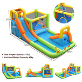 HONEY JOY 8 in 1 Inflatable Water Slide, Water Park w/Double Slides, Basketball Hoop