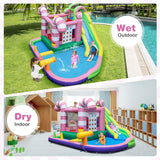 HONEY JOY Inflatable Water Slide, Wet Dry Inflatable Water Park Jumping Castle w/Long Slide (Without Blower)