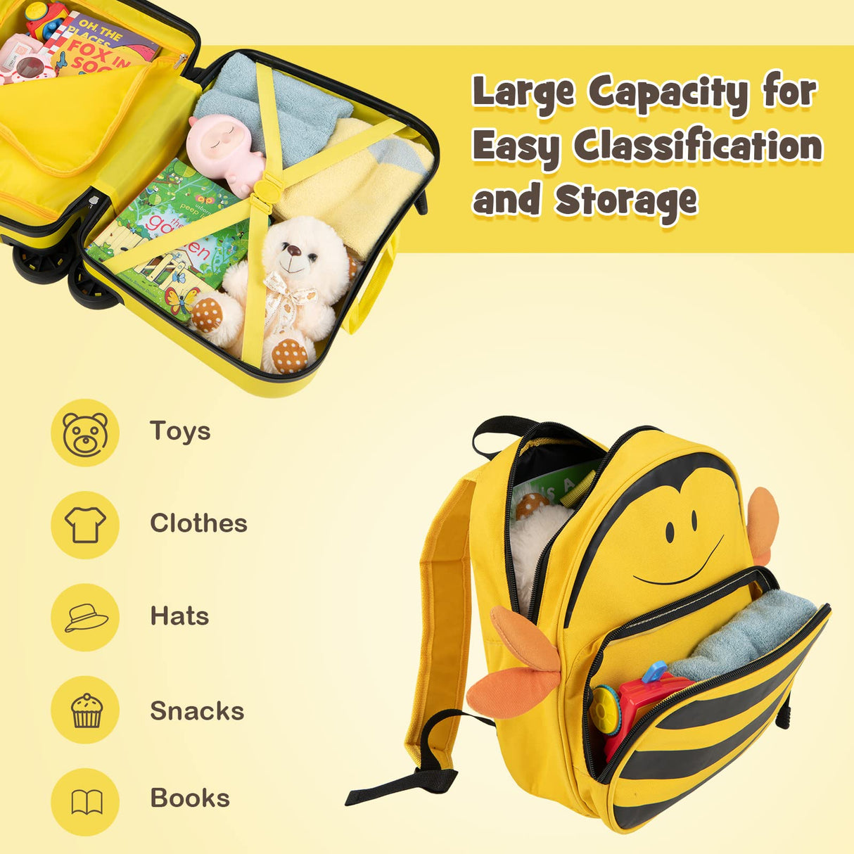 BABY JOY 2 PCS Kids Luggage Set, 18" Hard Shell Suitcase & 12" Travel Backpack