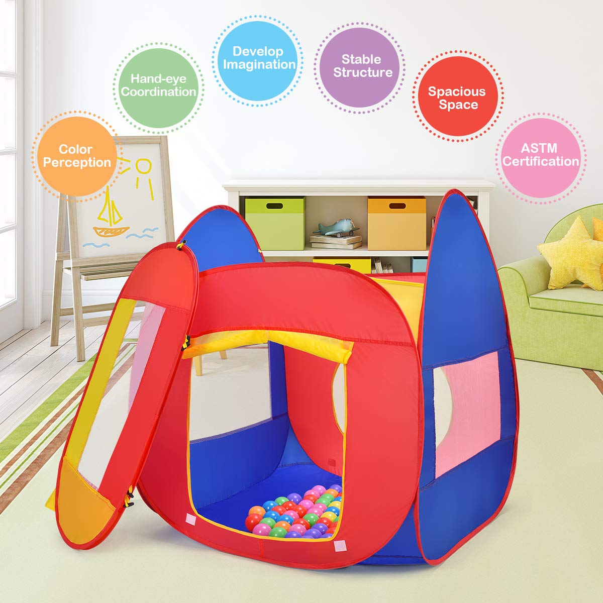 BABY JOY Kids Play House, Children Pop Up Toys Play Tent with 100 Ocean Balls & Carry Bag