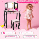 HONEY JOY Kids Vanity Table & Stool Set, Pretend Play Beauty Makeup Dressing Table w/Tri-Folding Mirror & Single Drawer