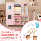 HONEY JOY Kids Kitchen Playset, Wooden Pretend Play Kitchen w/Ice Maker, Range Hood