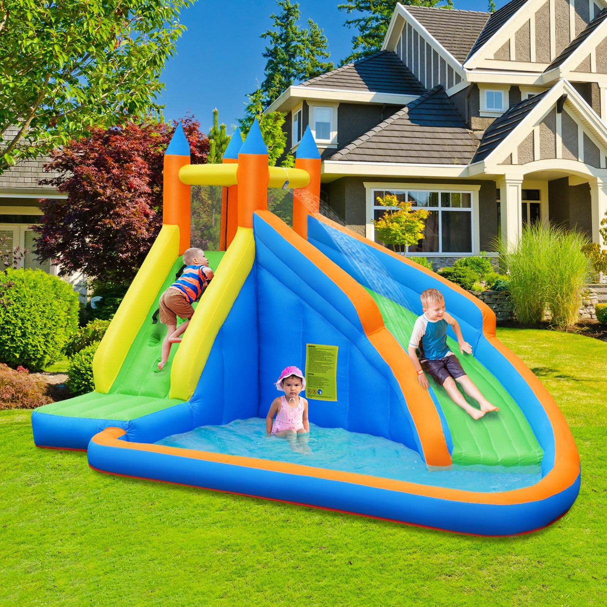 HONEY JOY Inflatable Water Slide Bouncer, Children Wet & Dry Bounce House with Climbing Wall (with 450W Blower)