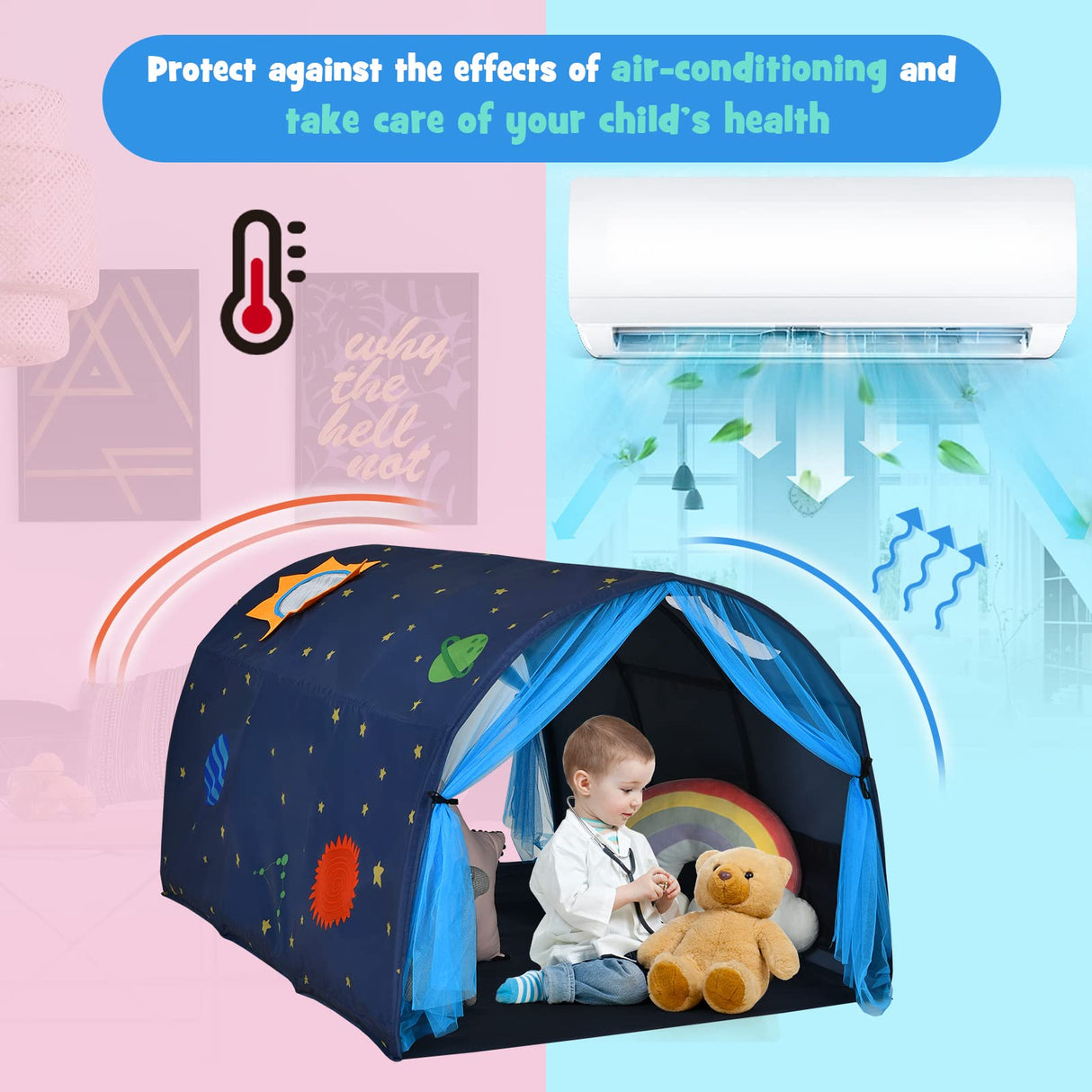 HONEY JOY Kids Play Tent, Portable Bed Tent for Children w/Double Mesh Curtain, Carrying Bag