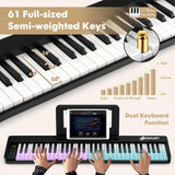 HONEY JOY Foldable 61-Key Piano Keyboard, Portable Electric Piano w/Full Size Keys, Music Stand (Black)