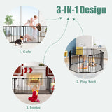 BABY JOY 3-in-1 Baby Metal Safety Gate, 8-Panel Baby Playpen Fence Gate, Foldable Baby Pet Gate Extra Wide