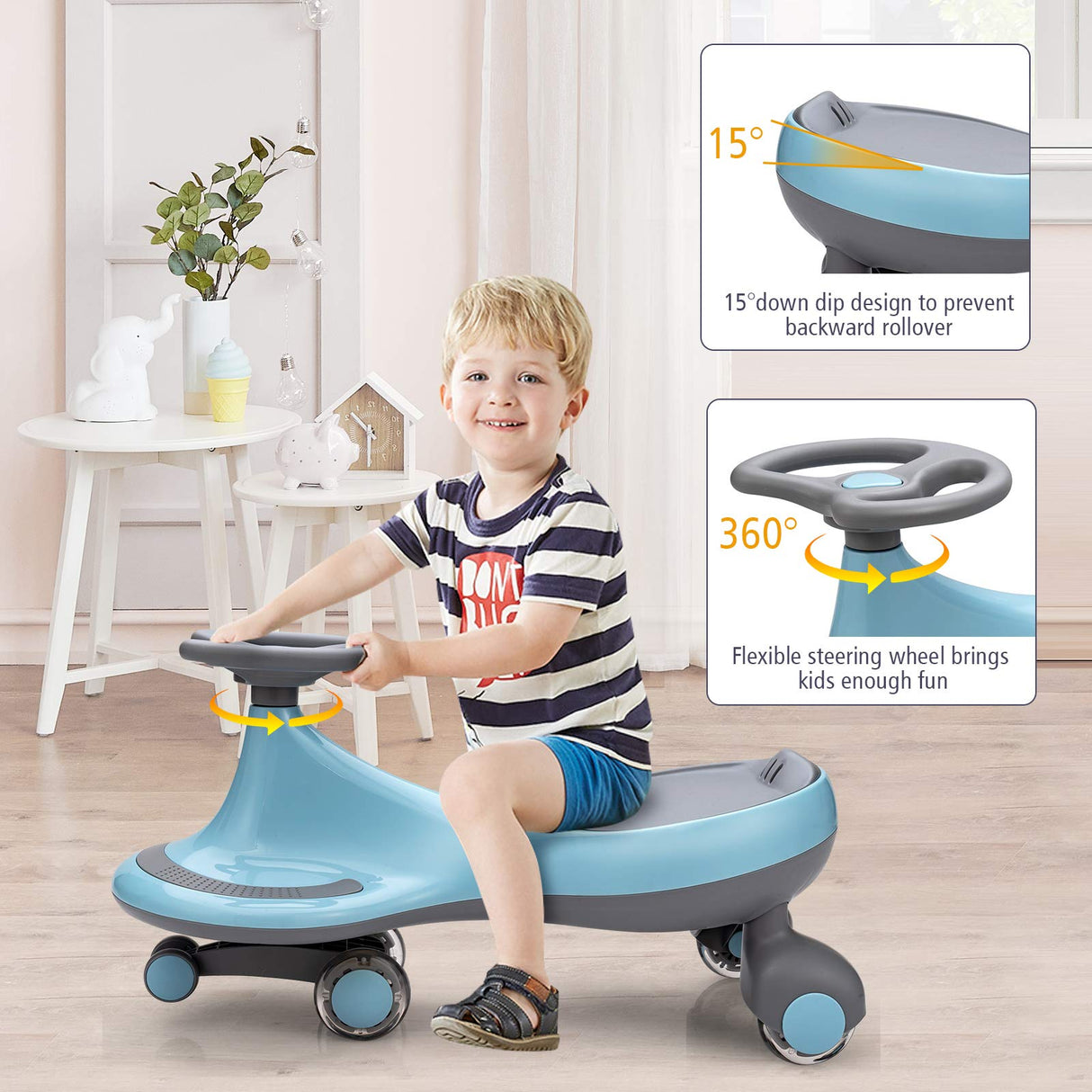 BABY JOY Wiggle Car for Kids, Swing Car with LED Flashing Wheels, No Batteries, Gears or Pedals