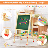 BABY JOY Kids Art Easel, Wooden Foldable Double-Sided Chalkboard Whiteboard w/Board Eraser