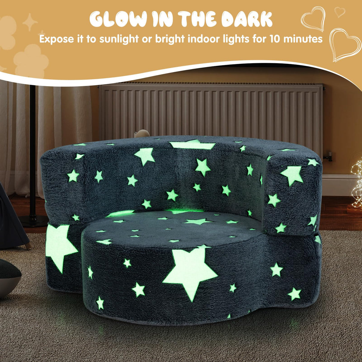 HONEY JOY 2-in-1 Toddler Chair, Glow in The Dark Kids Couch with Removable & Washable Cover