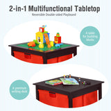 HONEY JOY Kids Table, Wooden Activity Desk for Children w/Storage Drawers, 2 in 1 Building Block Tabletop