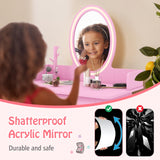 HONEY JOY Wooden Kids Vanity Set w/Lighted Mirror, Makeup Beauty Dressing Table w/Chair