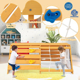 HONEY JOY 5-in-1 Jungle Gym, Wooden Indoor Playground with Slide, Rock Climbing Wall & Rope Wall Climber