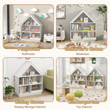 Kids Dollhouse Bookshelf, 3-Tier House-Shaped Storage Organizer w/ Open Shelves