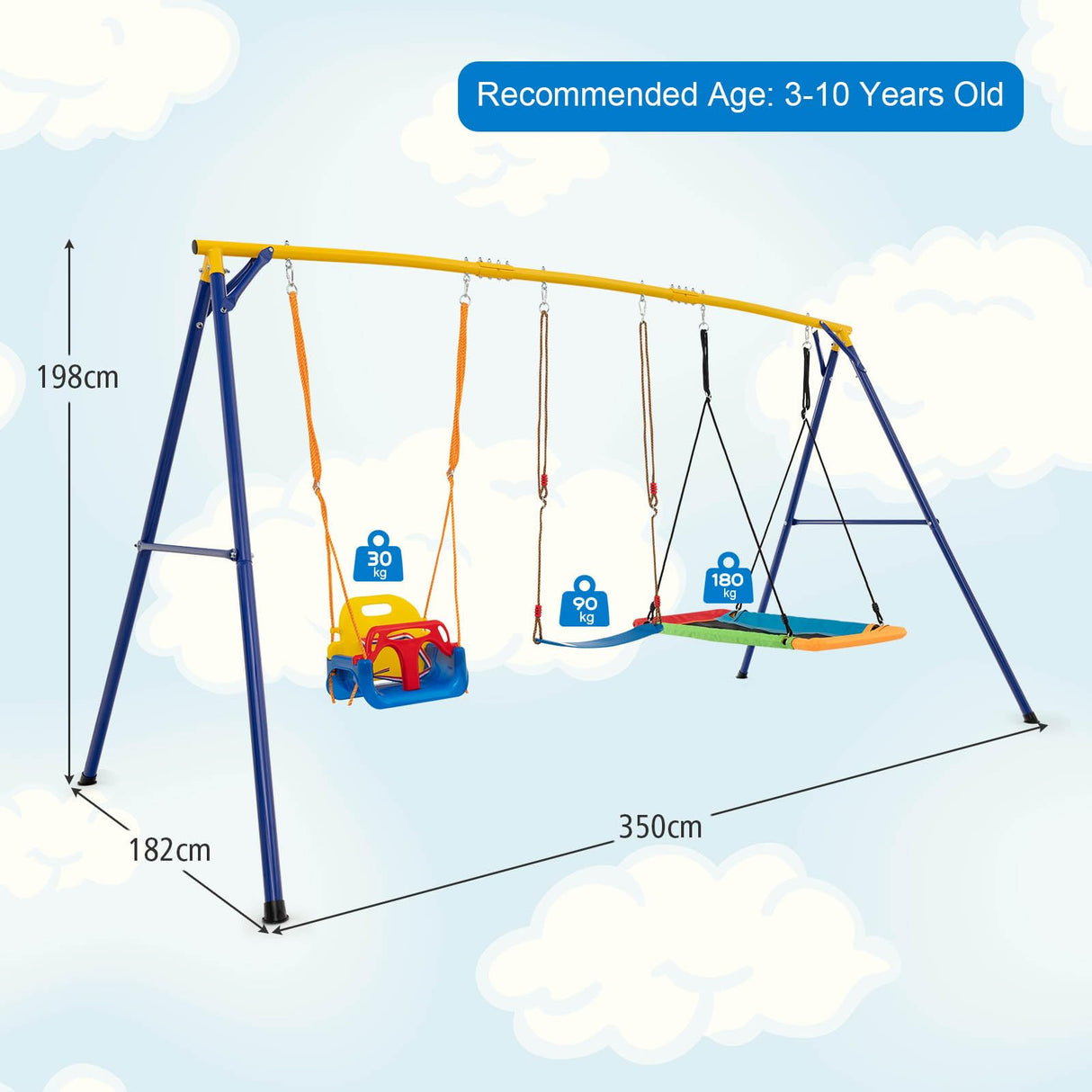 HONEY JOY 300 KG Indoor & Outdoor Swing Set, Heavy Duty Carbon Steel Swing Frame