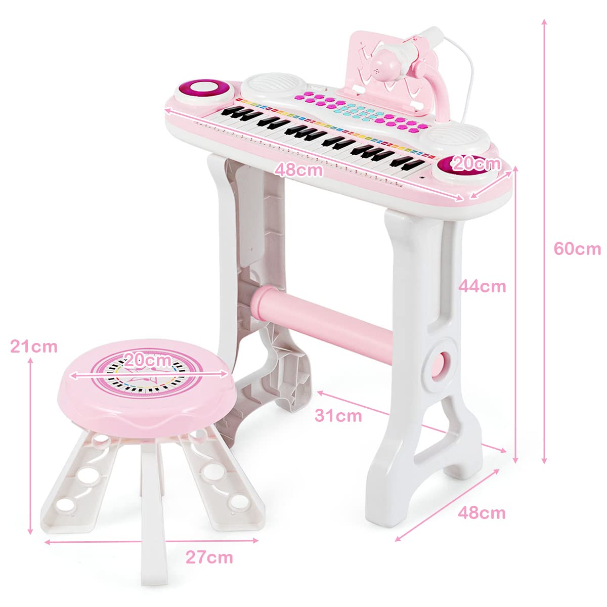 HONEY JOY 37 Keys Kids Piano Keyboard, Electric Organ Musical Instruments with Microphone & Stool (Pink)