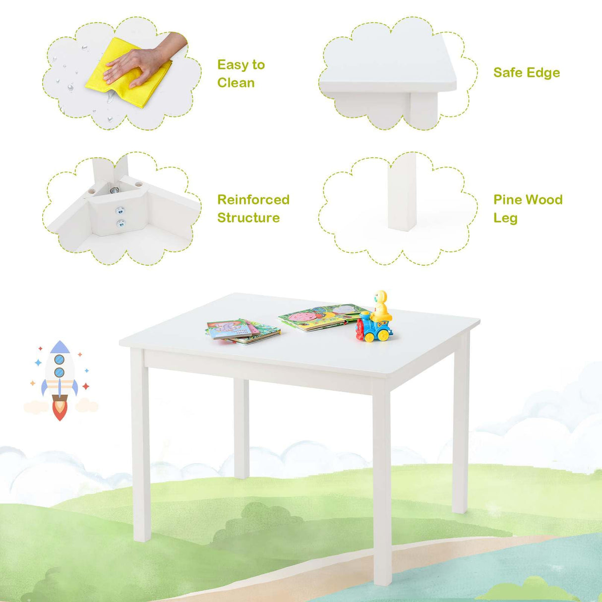 Kids Table and 4 Chairs Set 5 Pieces Wooden Activity Desk for Drawing Reading