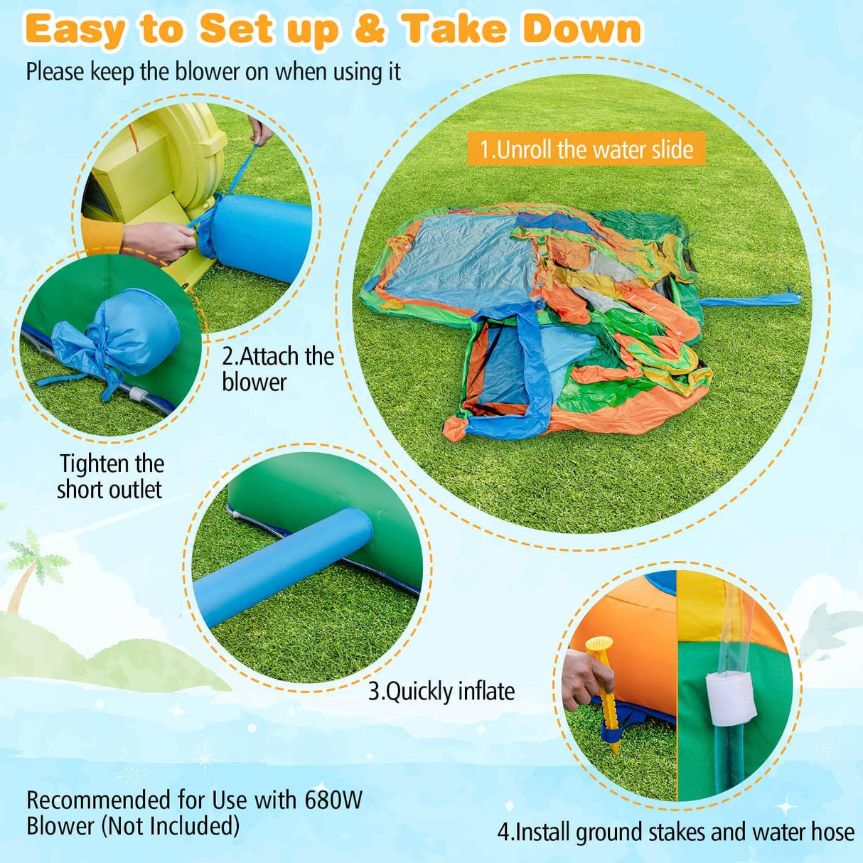 HONEY JOY Inflatable Water Slide, Kids Water Park w/Long Slides, Splash Pools, Climbing Wall, Water Gun