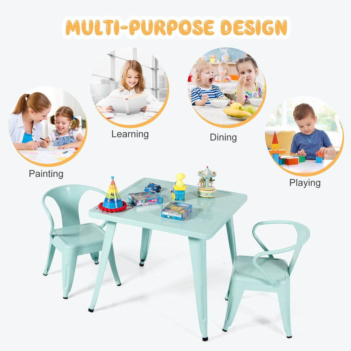 HONEY JOY Kids Table and Chairs Set, Table and 2 Chairs for Children w/Adjustable Non-slip Foot Pads