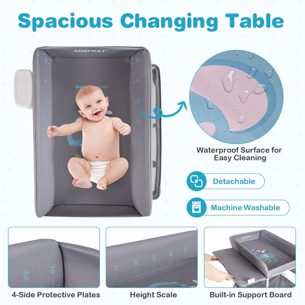 BABY JOY Portable Baby Changing Table w/ Wheels, Foldable Waterproof Diaper Changing Station w/ Adjustable Height