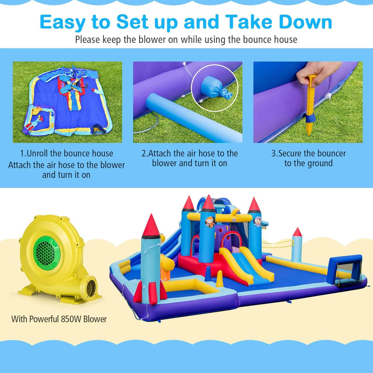 HONEY JOY Inflatable Water Slide Park, Kids Inflatable Jumping Castle w/2 Slides