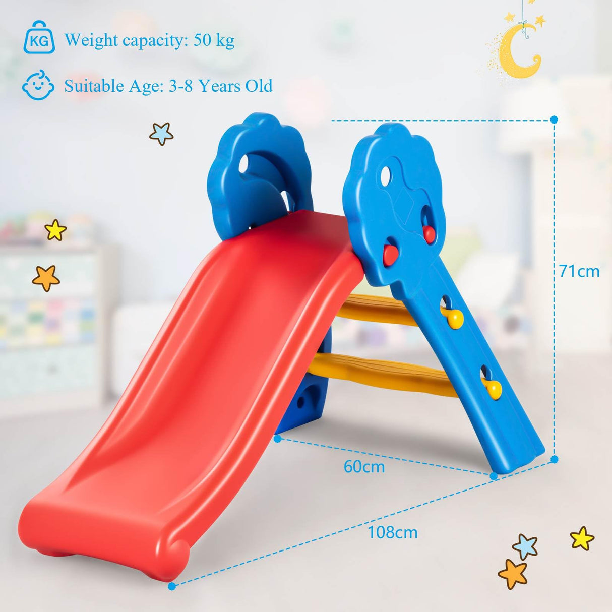 Kids Foldable Slide Toddler Freestanding Slide Toy W/Guardrails Max. Load 50 KG