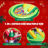 HONEY JOY Inflatable Bounce House, Christmas Themed Jumping Castle w/Slide, Trampoline, Round Ball Pit Pool