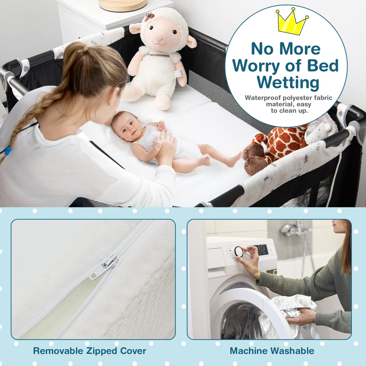 BABY JOY Folding Baby Cot Mattresses, 97 x 68 x 5cm Dual-Sided Foam Crib Mattresses w/Carrying Bag & Removable Zippered Cover